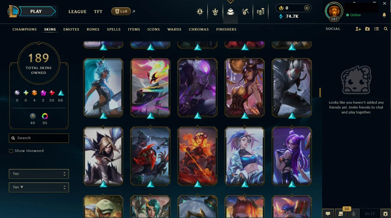 🏆 EUNE New Season⌛Silver 2 🚀 level 587⌛ Full Champ 💯+189 SKIN 🏆 Recovery Info ✅